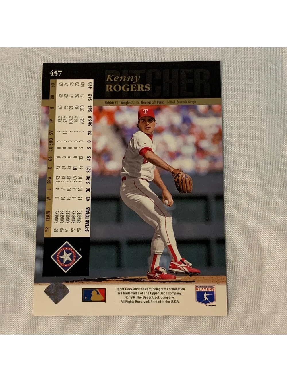 1994 Upper Deck #457 Kenny Rogers Texas Rangers MLB Baseball Card Base Set